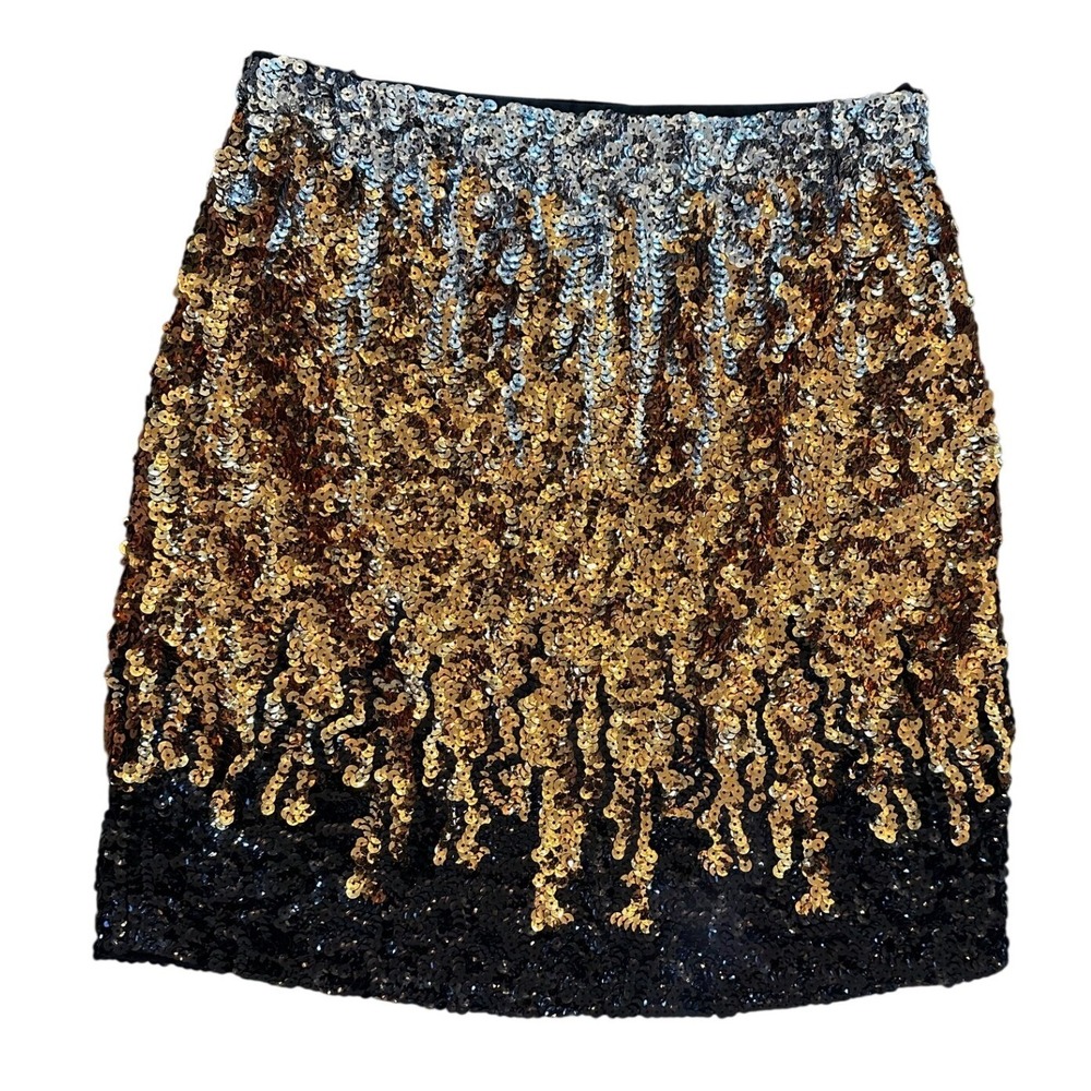 PrettyGuide Womens Ombre Sequin Mini Skirt Silver Gold Black Party Glam Size L